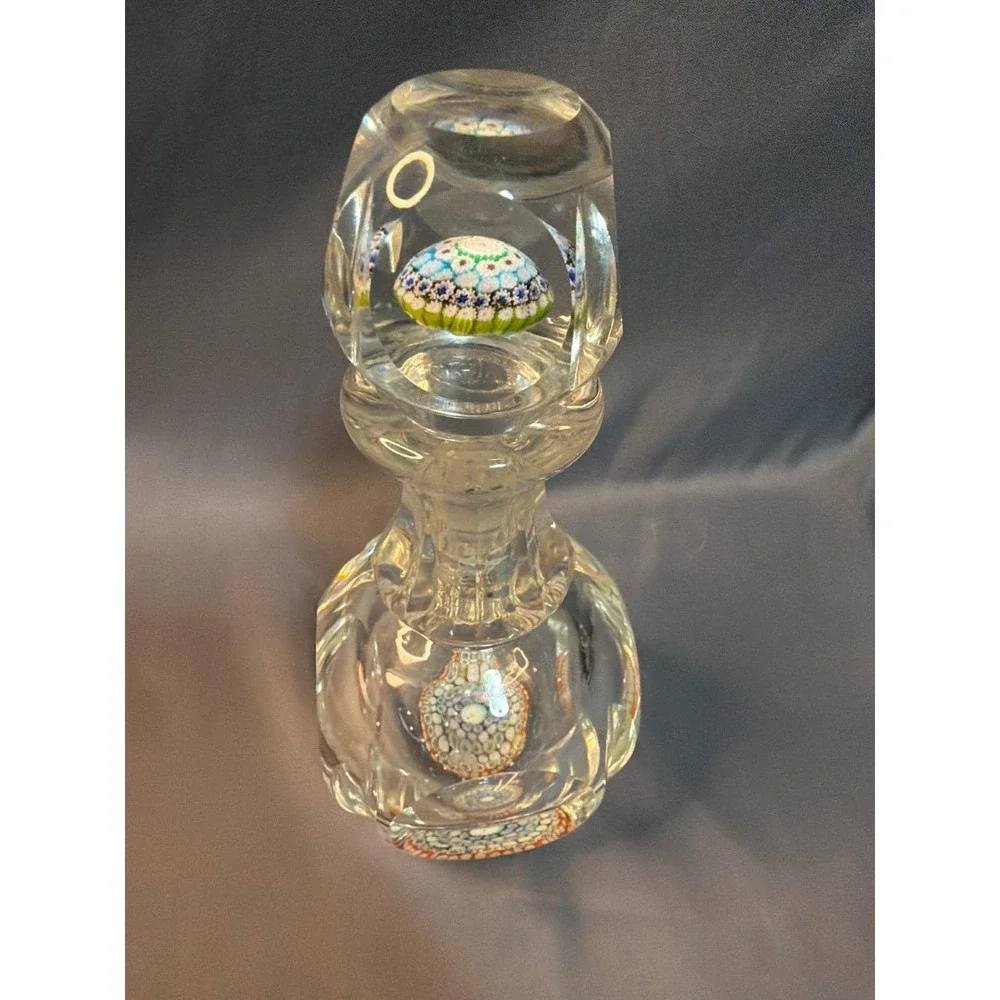 Vintage Murano Millefiori Art Glass Decanter with Paperweight Stopper Clear